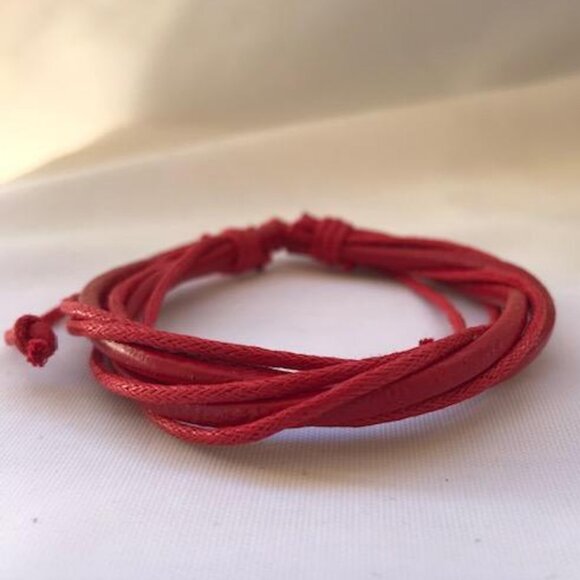 Red Wrap Braided Leather Handmade Bracelet Adjustable Wristband - Picture 1 of 2